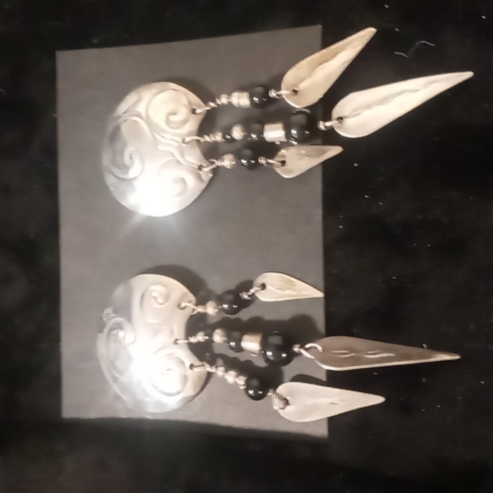 Sterling Silver Drop Earrings 925 Stamped earings. Marked Black Onyx.
